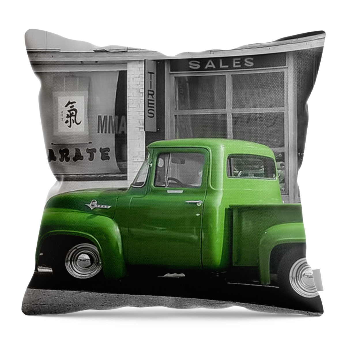 Ford Throw Pillow featuring the photograph Ford Truck at Lowell Harley Davidson by Bonny Puckett
