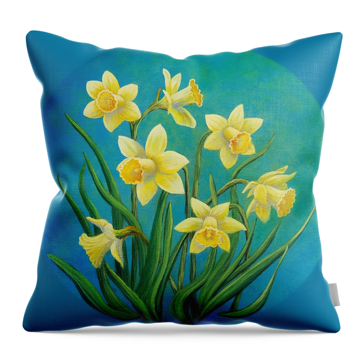  Throw Pillow featuring the painting Harbingers of Spring, Round Design by Sarah Irland
