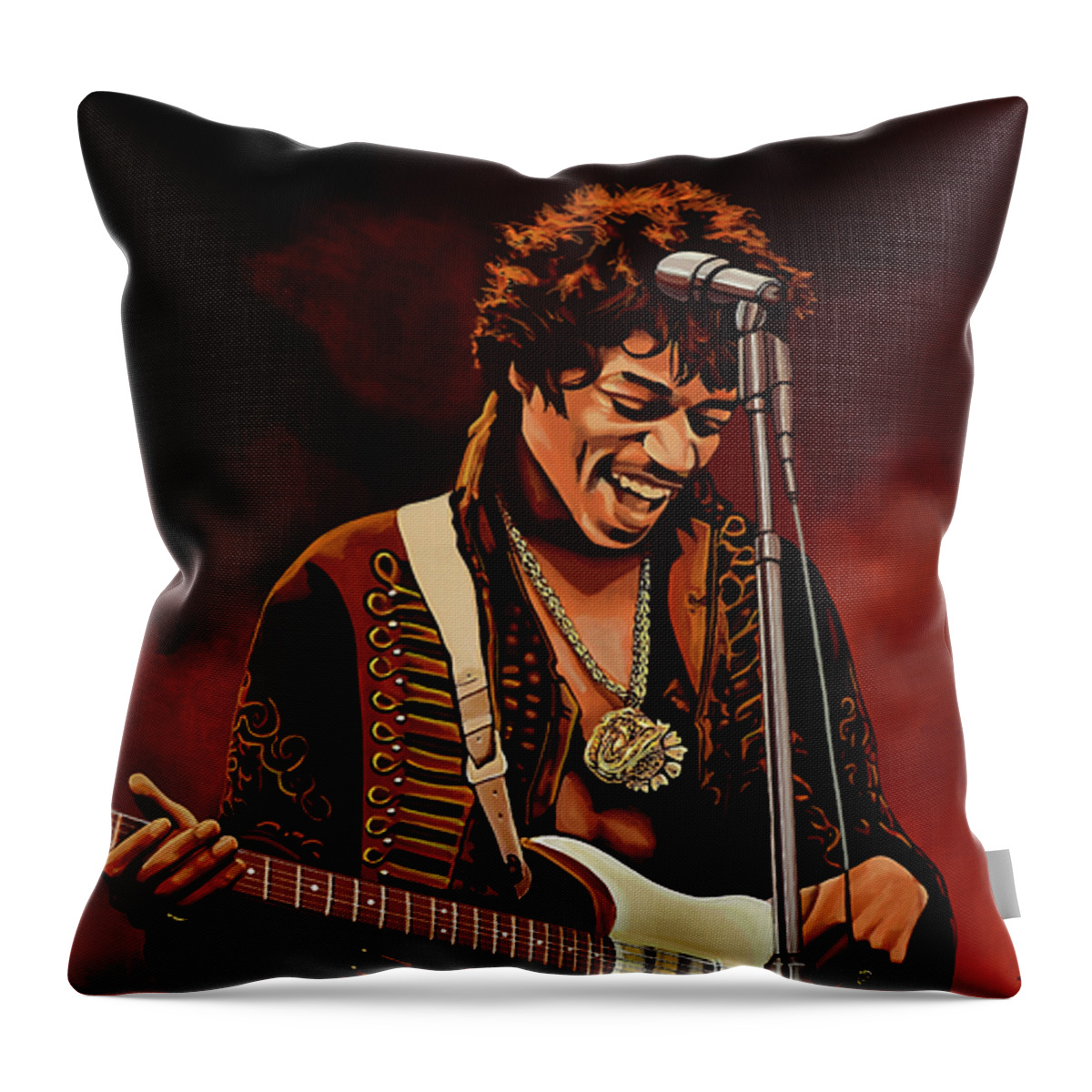 Jimi Hendrix Throw Pillow featuring the painting Jimi Hendrix Painting by Paul Meijering
