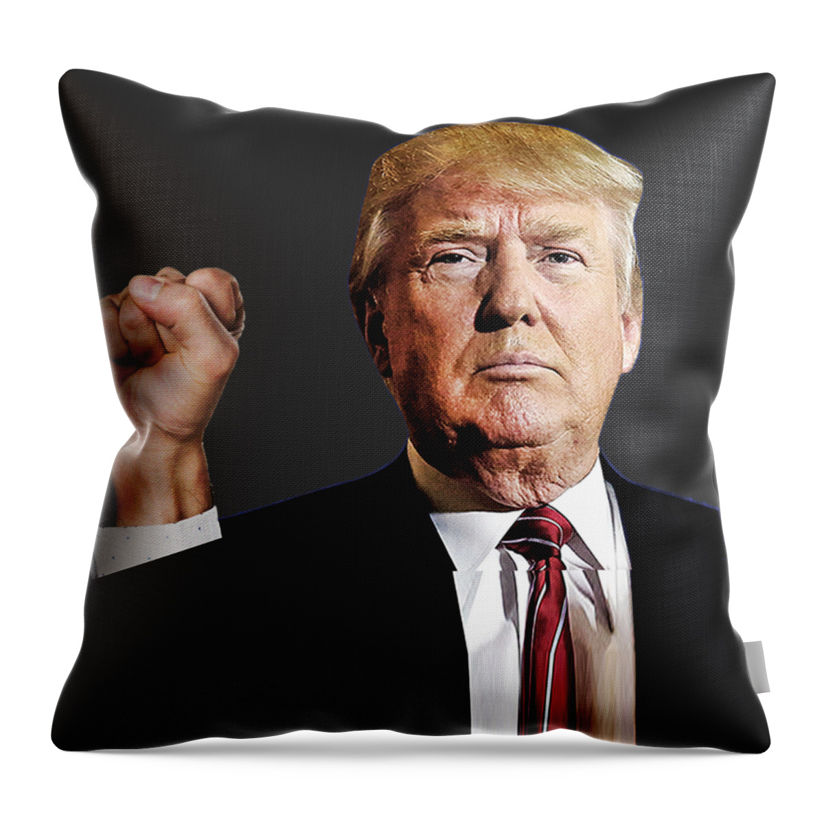 Trump Throw Pillow featuring the painting President Donald J Trump Signature Power Fist Tee Tees T-Shirt 2020 by Tony Rubino