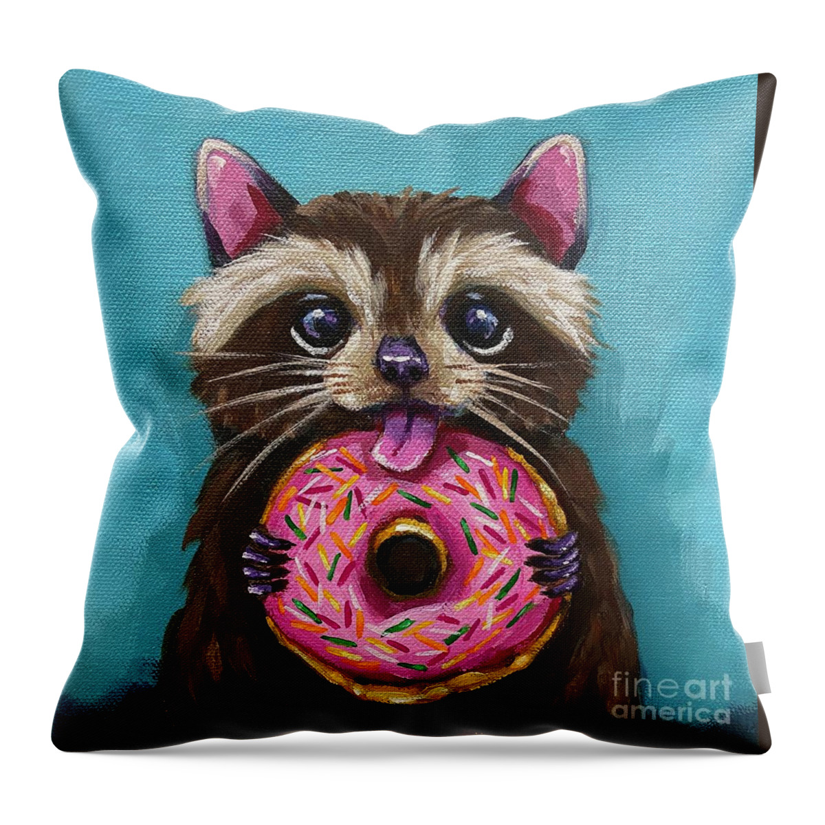 Raccoon Throw Pillow featuring the painting Raccoon Breakfast by Lucia Stewart