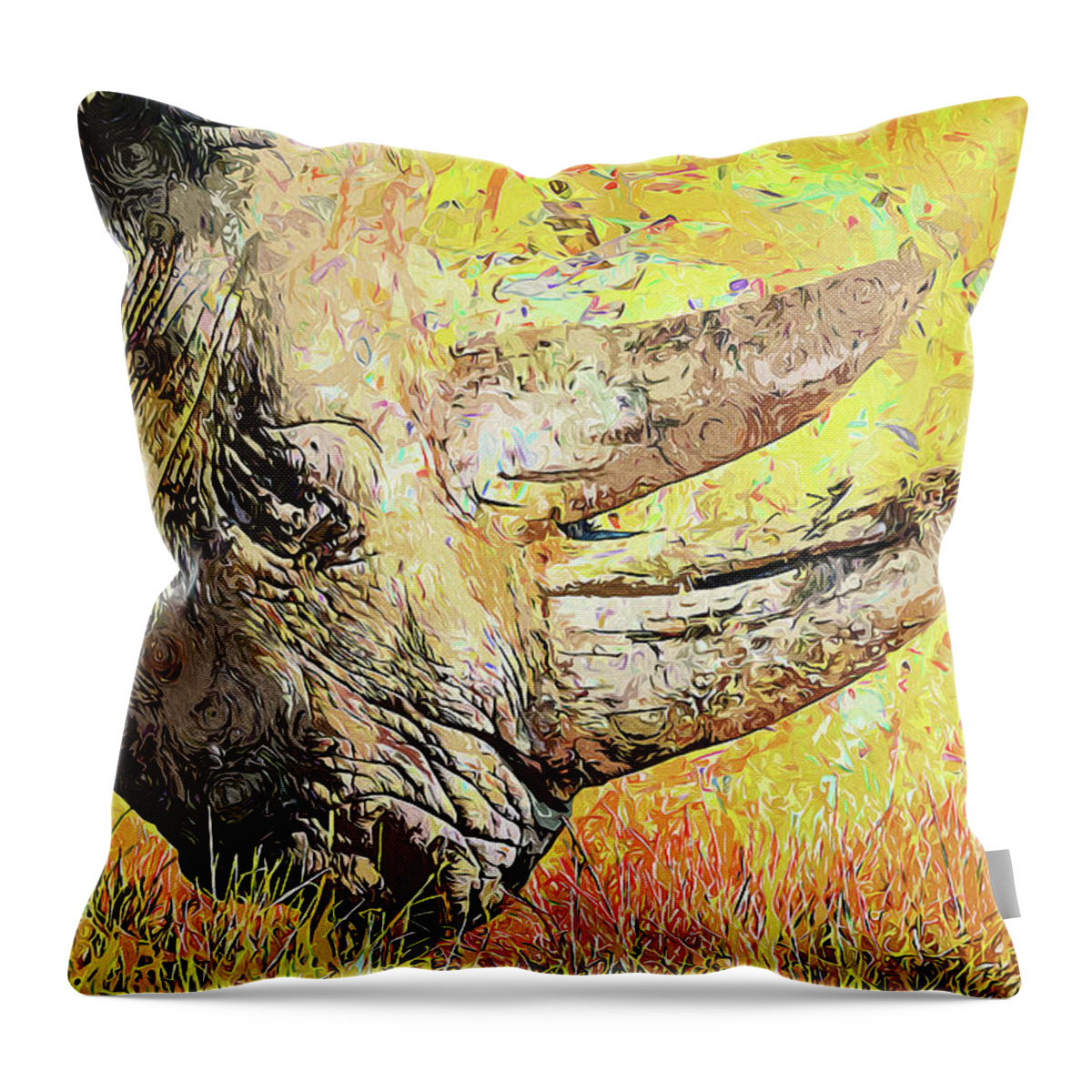 White Rhinoceros Throw Pillow featuring the painting White rhinoceros by AM FineArtPrints