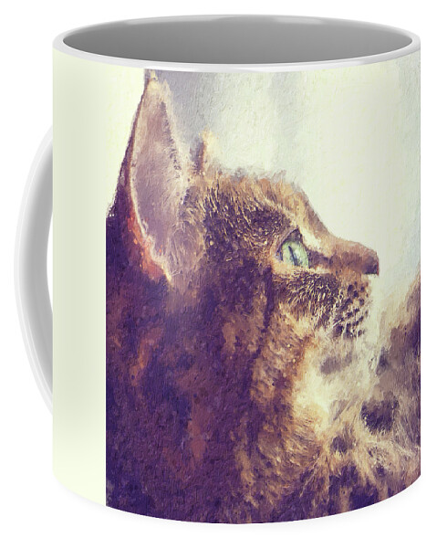 Tabby Coffee Mug featuring the painting Happy tabby cat basking in the sun by Custom Pet Portrait Art Studio