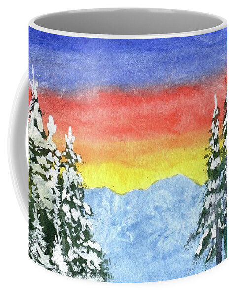 Sunrise Coffee Mug featuring the painting SunRise Mountains by Victor Vosen