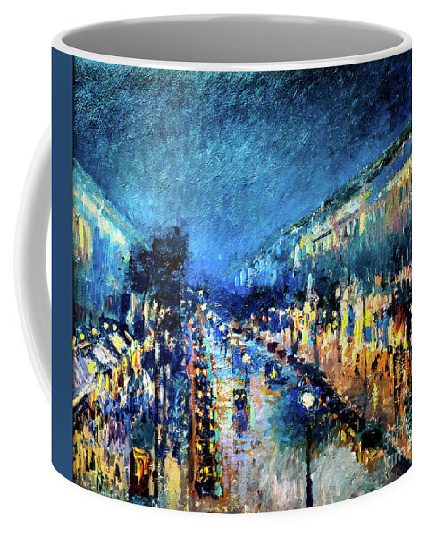 Boulevard Coffee Mug featuring the painting The Boulevard Montmartre at Night by Camille Pissarro 1897 by Camille Pissarro