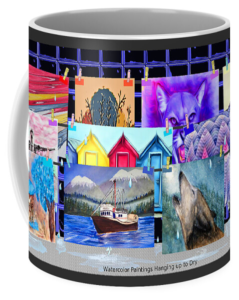 Abstract Art Coffee Mug featuring the mixed media Watercolor Paintings Hanging up to Dry by Ronald Mills