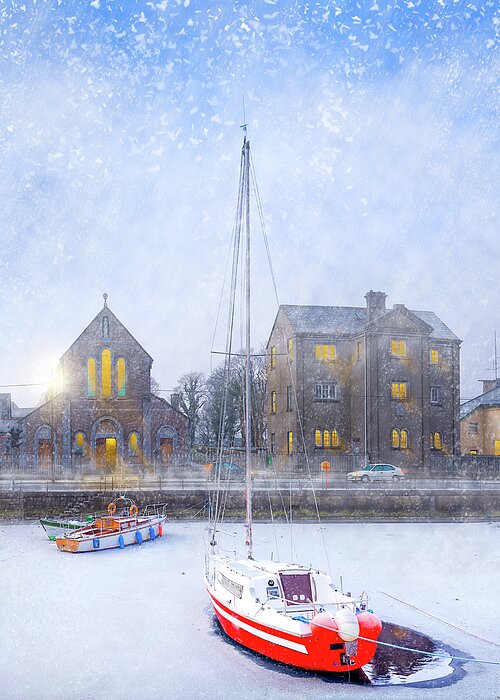 Galway Greeting Card featuring the photograph Snow Falling On The Claddagh Church - Galway by Mark E Tisdale