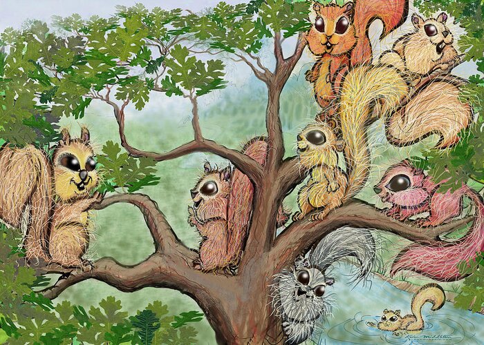 Squirrel Greeting Card featuring the digital art Squirrels by Kevin Middleton