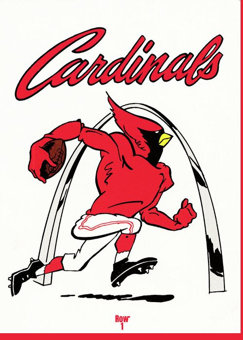 St. Louis Greeting Card featuring the mixed media 1985 St. Louis Cardinals Retro Football Art by Row One Brand
