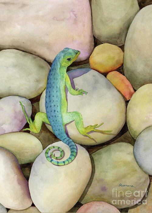 Blue Lizard Greeting Card featuring the painting Blue Lizard by Hailey E Herrera