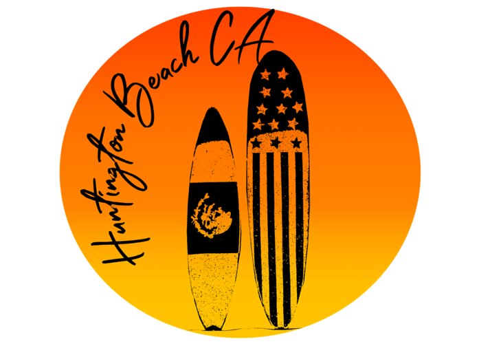 Huntington Beach Greeting Card featuring the digital art Huntington Beach Surfboards and Sunsets by Colleen Cornelius