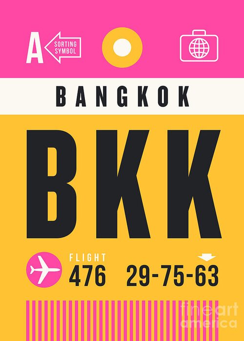 Airline Greeting Card featuring the digital art Luggage Tag A - BKK Bangkok Thailand by Organic Synthesis