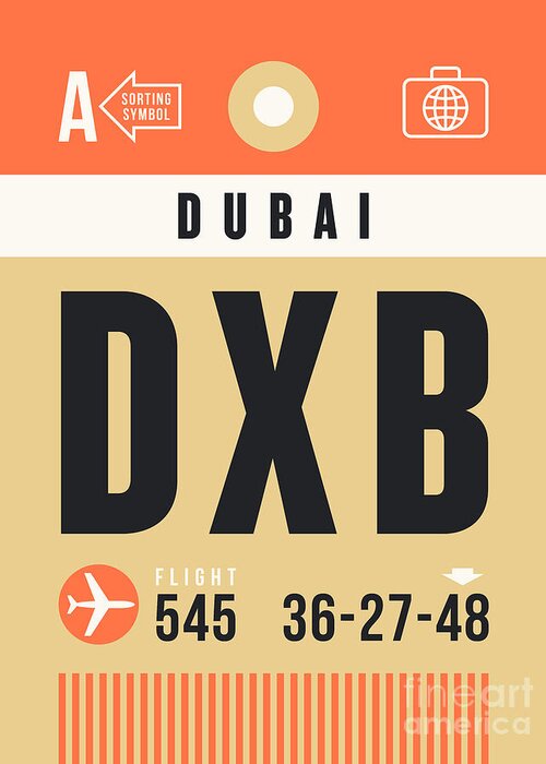 Airline Greeting Card featuring the digital art Luggage Tag A - DXB Dubai UAE by Organic Synthesis