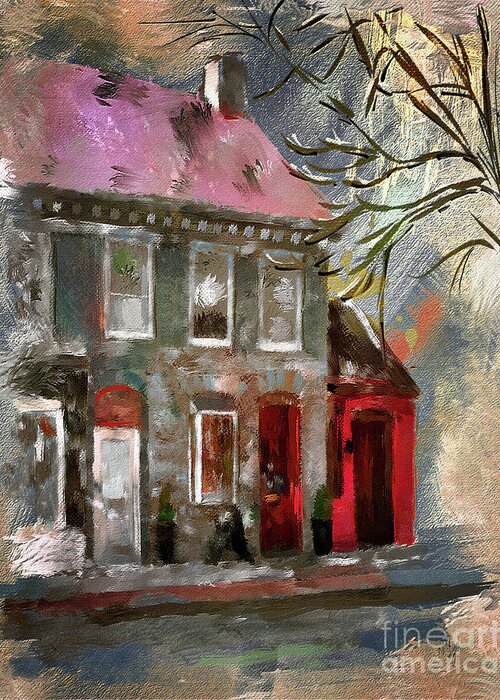 Architecture Greeting Card featuring the digital art Small Town Shops by Lois Bryan