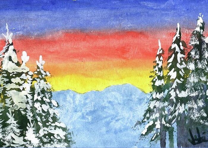 Sunrise Greeting Card featuring the painting SunRise Mountains by Victor Vosen