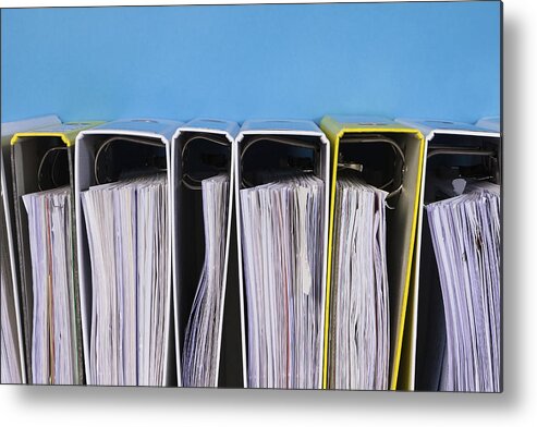 Corporate Business Metal Print featuring the photograph Folder shelfs in a row by Westend61