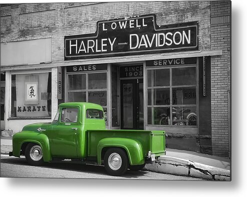 Ford Metal Print featuring the photograph Ford Truck at Lowell Harley Davidson by Bonny Puckett