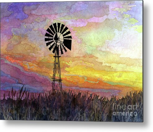Windmill Metal Print featuring the painting Windmill Sunset 5 - pastel colors by Hailey E Herrera