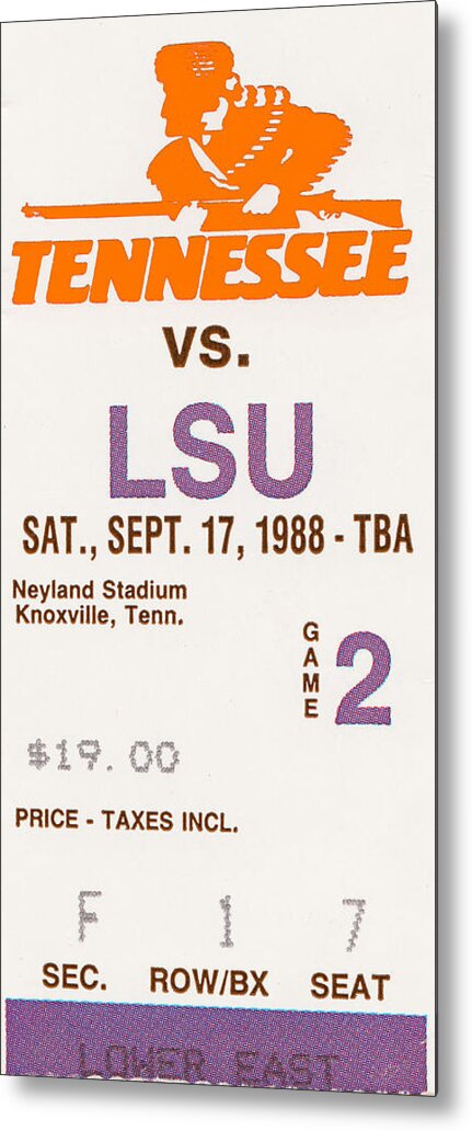 Lsu Metal Print featuring the mixed media 1988 Tennessee vs. LSU by Row One Brand