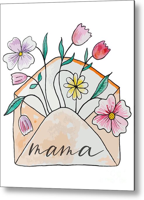 Hand Drawn Metal Print featuring the drawing Mama And Babe Flower Mommy And Me Mom And Baby Gift For Mom Mothers Day Gift New Mom Shirt, Matching by Mounir Khalfouf