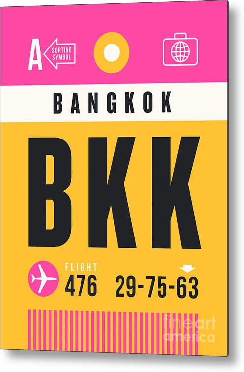 Airline Metal Print featuring the digital art Luggage Tag A - BKK Bangkok Thailand by Organic Synthesis