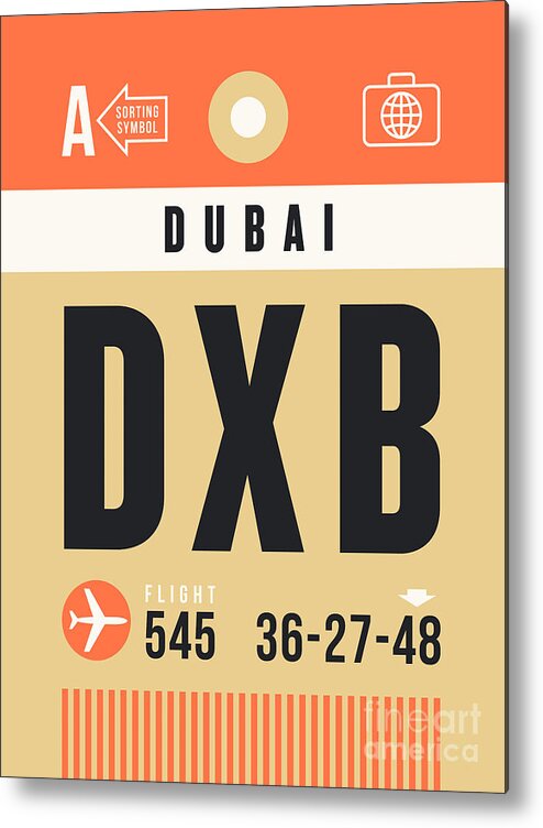 Airline Metal Print featuring the digital art Luggage Tag A - DXB Dubai UAE by Organic Synthesis