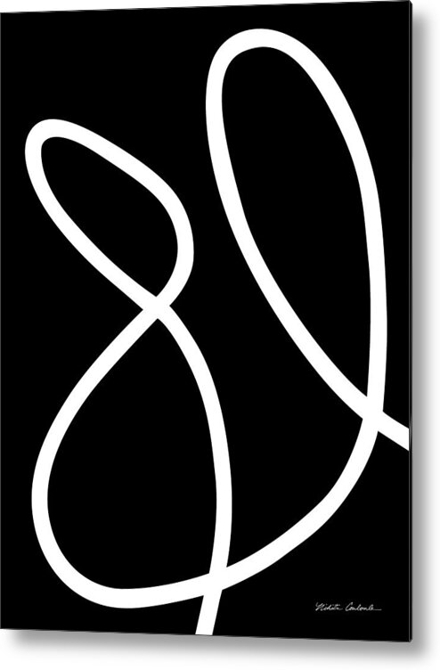 Nikita Coulombe Metal Print featuring the painting Untitled XIV white line on black background by Nikita Coulombe