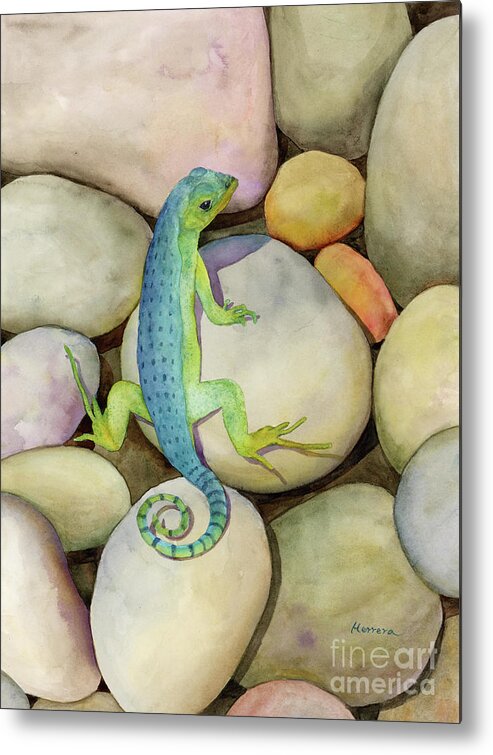 Blue Lizard Metal Print featuring the painting Blue Lizard by Hailey E Herrera