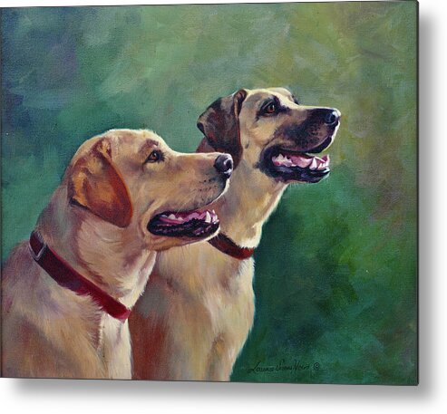 Labrador Retrievers Metal Print featuring the painting Faithful Friends #1 by Laurie Snow Hein