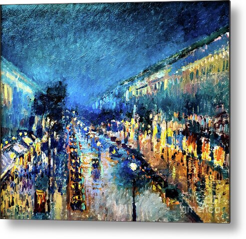 Boulevard Metal Print featuring the painting The Boulevard Montmartre at Night by Camille Pissarro 1897 by Camille Pissarro