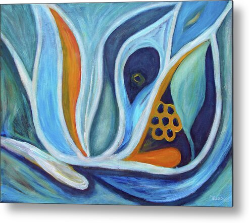 Abstract Metal Print featuring the painting Blue Growth by Maria Meester