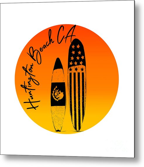 Huntington Beach Metal Print featuring the digital art Huntington Beach Surfboards and Sunsets by Colleen Cornelius