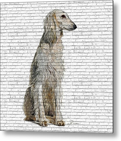 Saluki Metal Print featuring the painting So Beautiful and Cool, Saluki Dog - Brick Block Background by Custom Pet Portrait Art Studio
