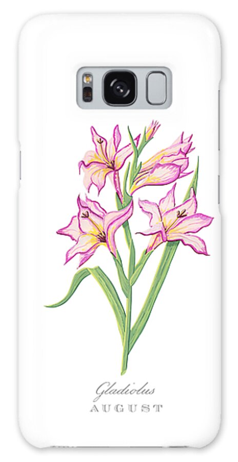 Gladiolus Galaxy Case featuring the painting Gladiolus August Birth Month Flower Botanical Print on Black - Art by Jen Montgomery by Jen Montgomery