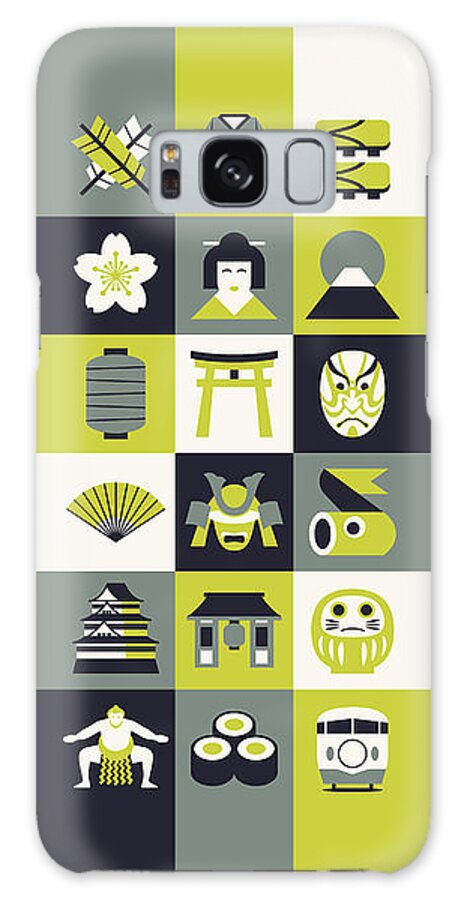 Japan Galaxy Case featuring the digital art Japan Pattern - Chartreuse by Organic Synthesis