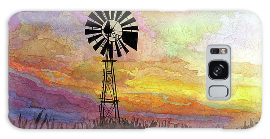 Windmill Galaxy Case featuring the painting Windmill Sunset 5 - pastel colors by Hailey E Herrera