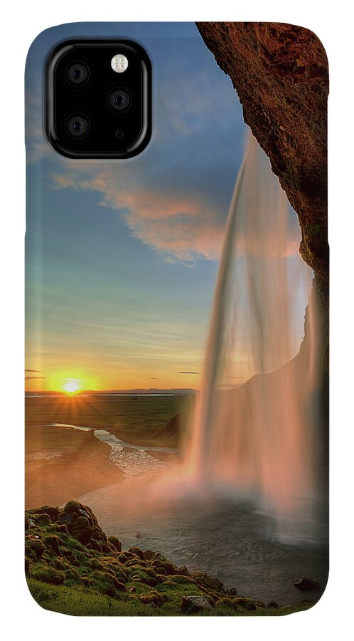 Landscape iPhone 11 Case featuring the photograph Sunset at Seljalandsfoss by Peter OReilly