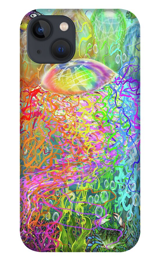 Rainbow iPhone 13 Case featuring the digital art Rainbow Jellyfishes by Kevin Middleton