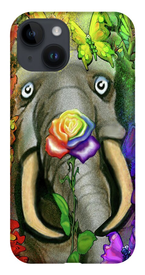 Rainbow iPhone 14 Case featuring the digital art Rainbow Rose with Pixies by Kevin Middleton