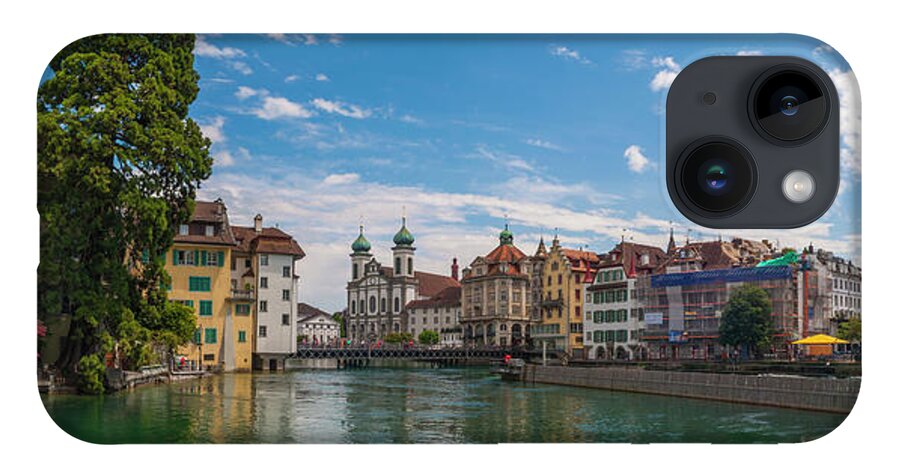 Panorama iPhone Case featuring the photograph Panorama view of Lucerne, Switzerland and Reuss river by Dejan Jovanovic