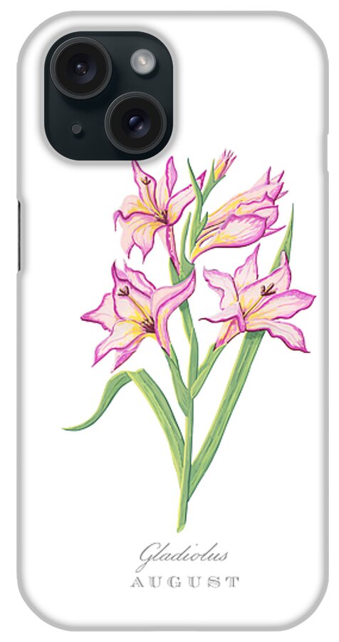 Gladiolus iPhone Case featuring the painting Gladiolus August Birth Month Flower Botanical Print on Black - Art by Jen Montgomery by Jen Montgomery