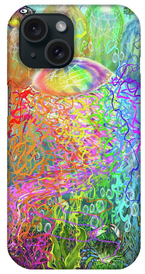 Rainbow iPhone Case featuring the digital art Rainbow Jellyfishes by Kevin Middleton
