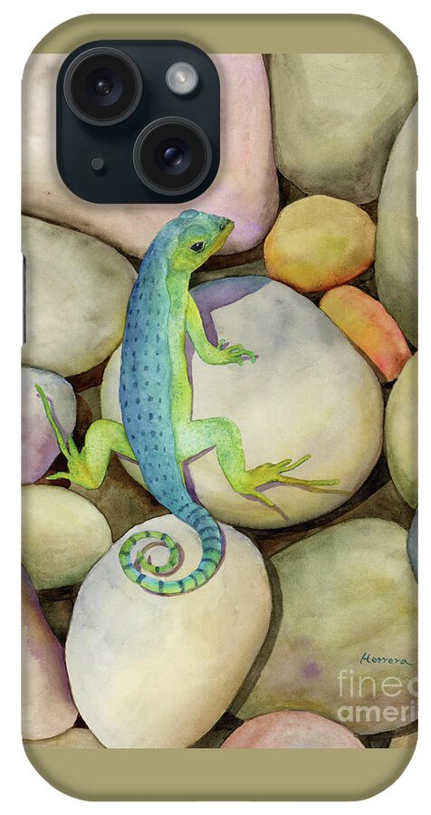Blue Lizard iPhone Case featuring the painting Blue Lizard by Hailey E Herrera
