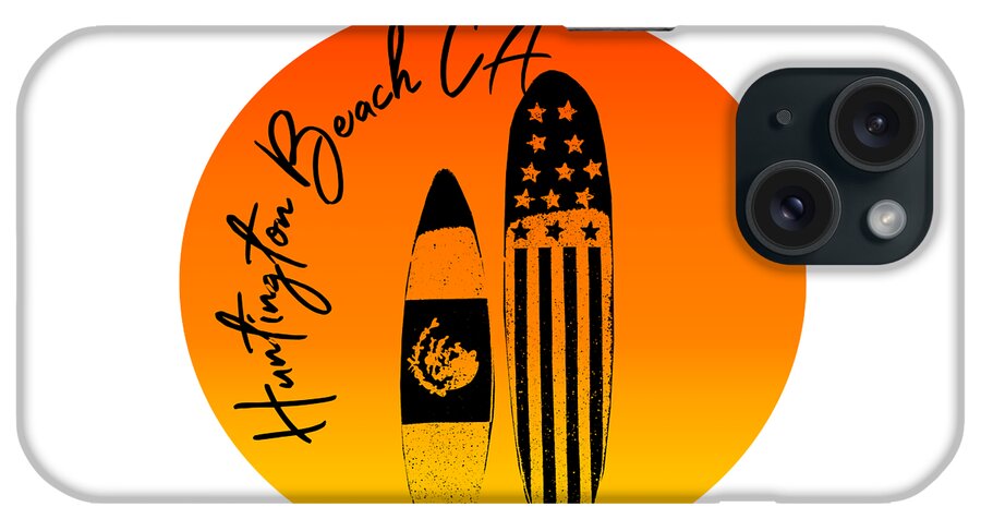 Huntington Beach iPhone Case featuring the digital art Huntington Beach Surfboards and Sunsets by Colleen Cornelius