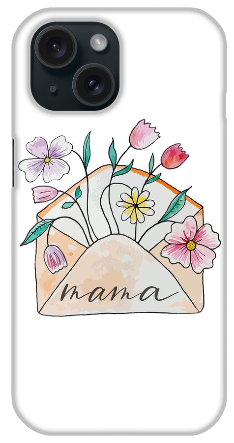Hand Drawn iPhone Case featuring the drawing Mama And Babe Flower Mommy And Me Mom And Baby Gift For Mom Mothers Day Gift New Mom Shirt, Matching by Mounir Khalfouf