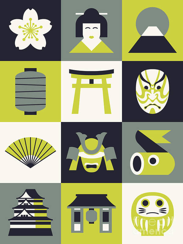 Japan Poster featuring the digital art Japan Pattern - Chartreuse by Organic Synthesis