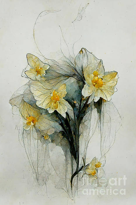 Series Art Print featuring the digital art Daffodils #12 by Sabantha