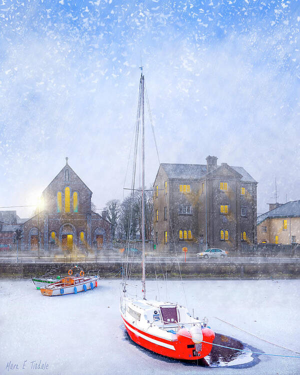 Galway Art Print featuring the photograph Snow Falling On The Claddagh Church - Galway by Mark E Tisdale