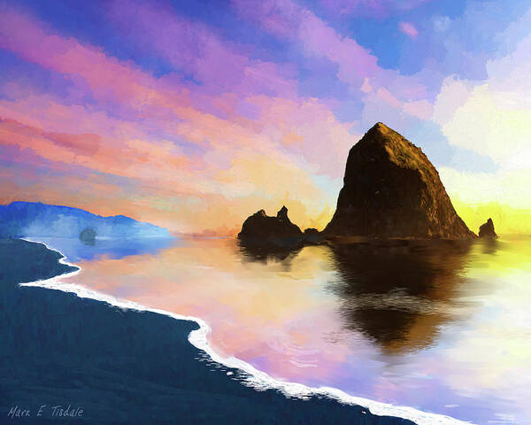 Haystack Rock Art Print featuring the mixed media Haystack Rock - Oregon Coast - Cannon Beach by Mark Tisdale
