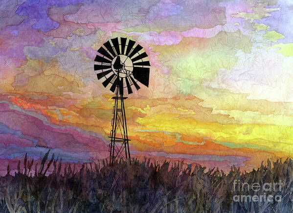 Windmill Art Print featuring the painting Windmill Sunset 5 - pastel colors by Hailey E Herrera